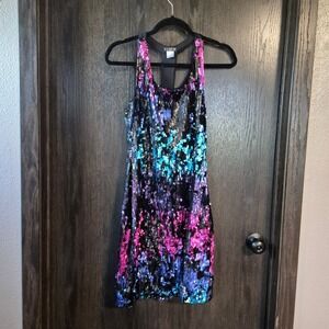 Venus Womens Multi Color Sequin Racerback Mini Dress Pink Blue Purple Medium